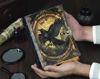 Raven lederen grimoire-dagboek: vintage spreukenboek der schaduwen