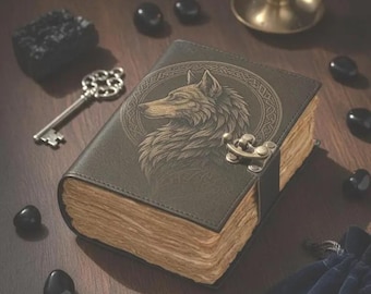 Vintage Leather Wolf Journal: Handmade Deckle Edge Paper, 7x5, Leather Grimoire