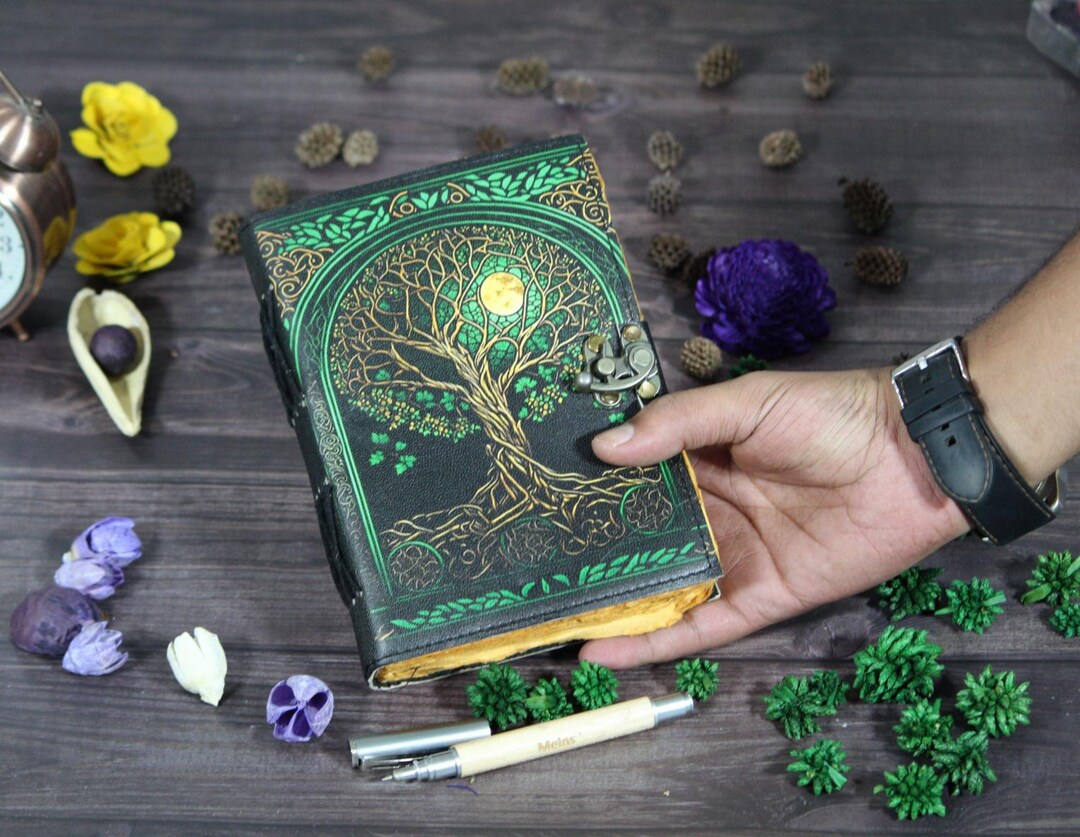 Tree of Life Leather Journal: Grimoire Spell Book With Vintage Lock - Etsy