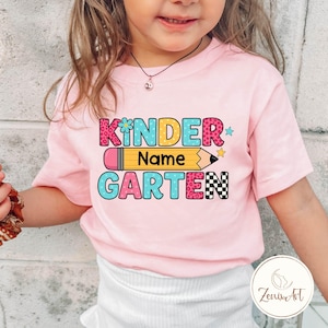 Custom Kindergarten Tshirt Girls Custom Kids Name Back To School Shirt Toddler Kid Kindergarten Shirt With Name Kindergarten Girl Gift