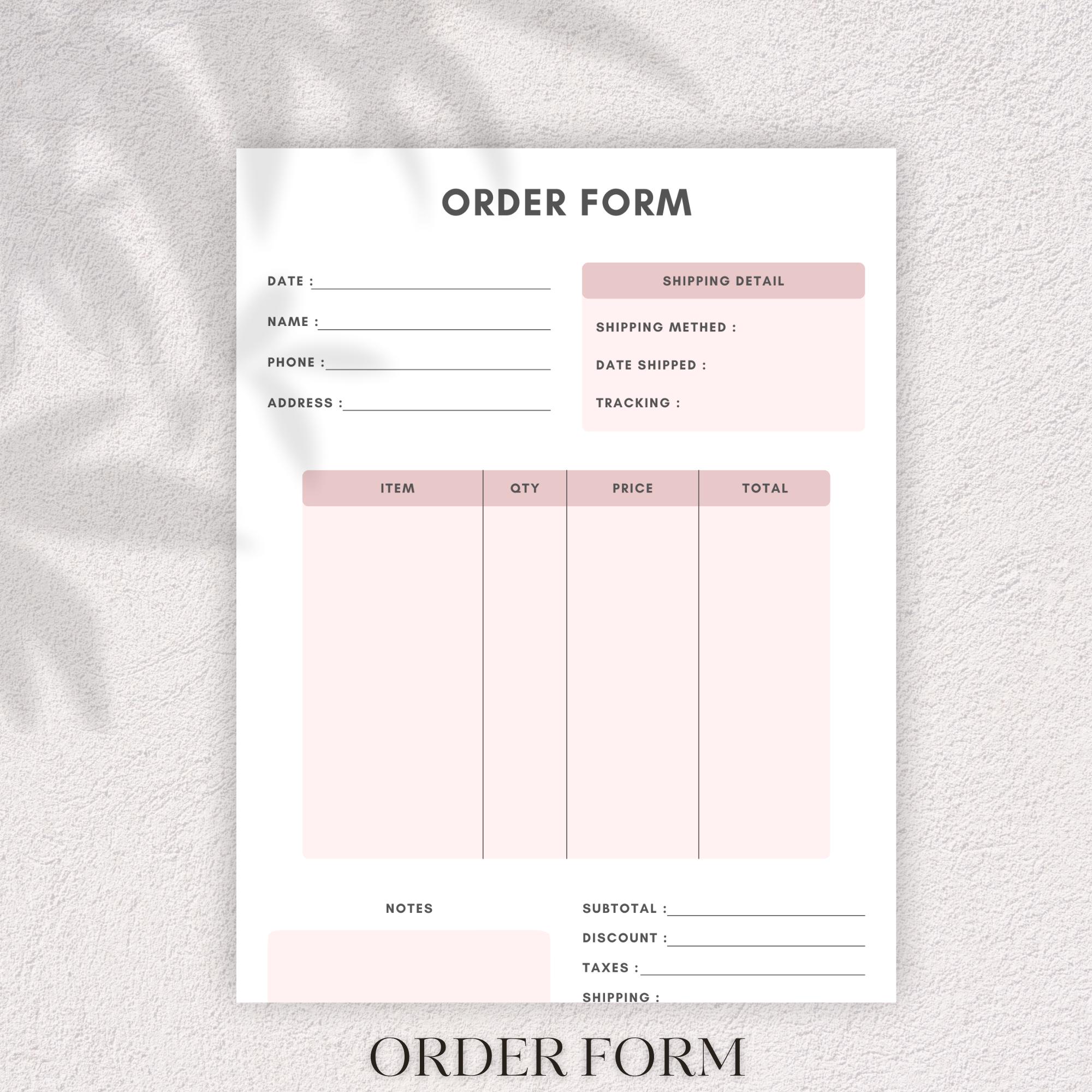 Editable Order Form: Business Form | Small Business Order Form Order ...