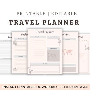 Travel journal vacation planner trip itinerary planner happy planner insert printable holiday planner vacation organizer, travel budget
