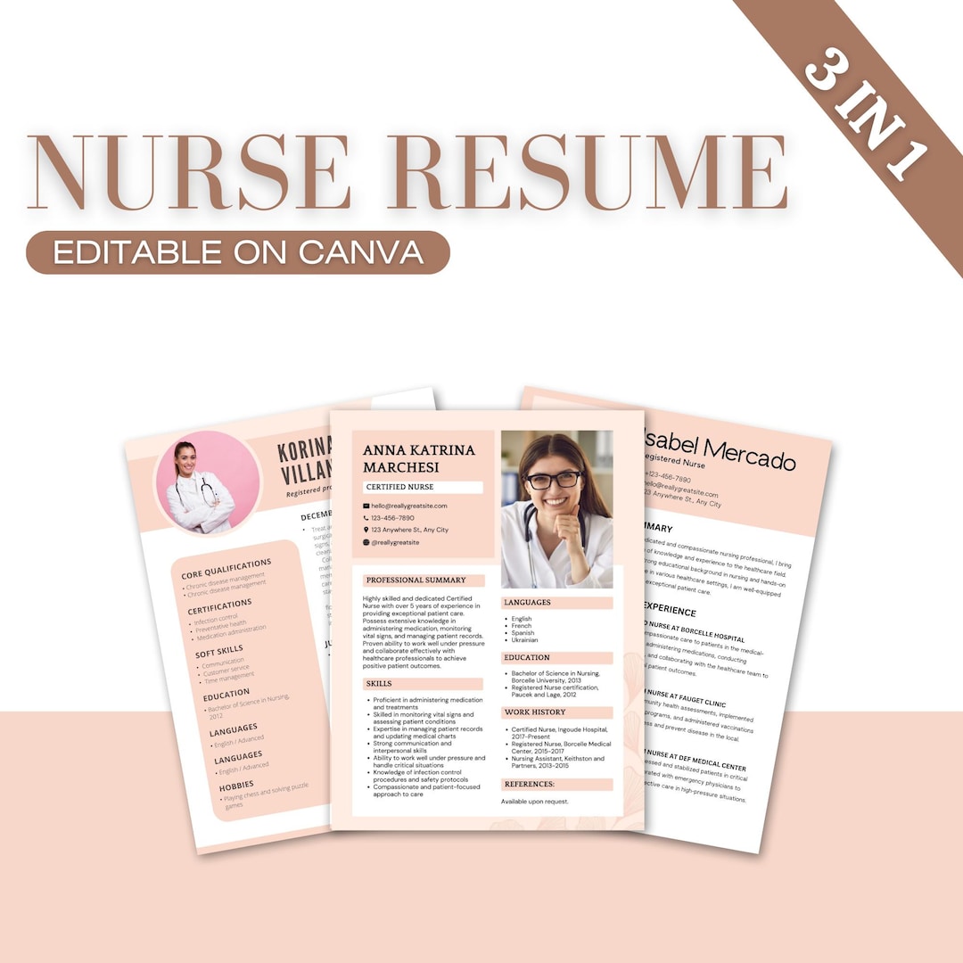Nurse Resume, Canva Editable Nursing Resume Template, Resume for Rn, Cv ...