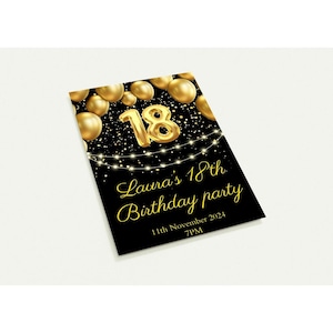 Personalisierte Einladungskarten zum 18. Geburtstag - Schwarz-Gold-Ballons - 10er-Pack