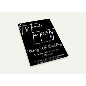 Convites de aniversário minimalistas pretos personalizados - Pacote com 10 cartões ecológicos