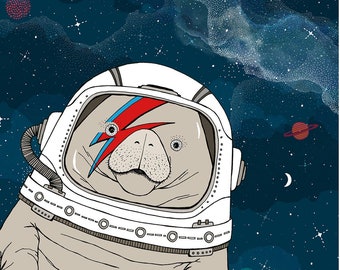 Space Manatee Astronaut illustration art print