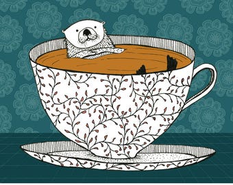 Tea Otter illustration print