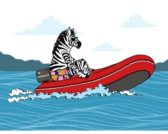 Zebra Zipping Along in a Zodiac print