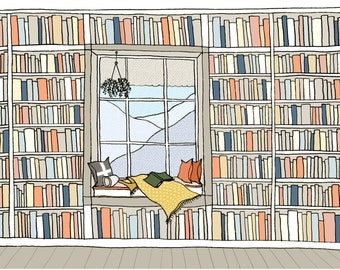 Window seat library art print