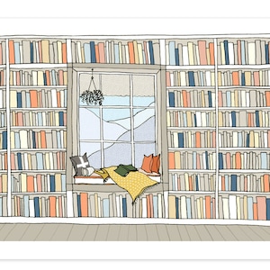 Window seat library art print