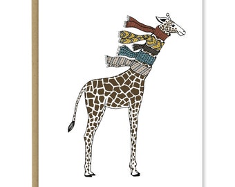 Giraffe mit Schals Grußkarte