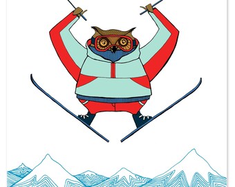 Owl Skiing Print