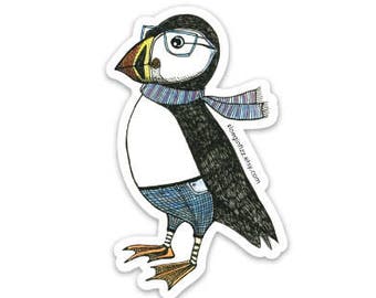 Puffin sticker. Puffin with a scarf illustration sticker