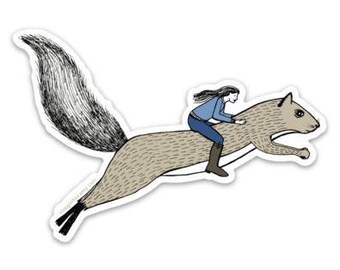 Girl riding a squirrel sticker