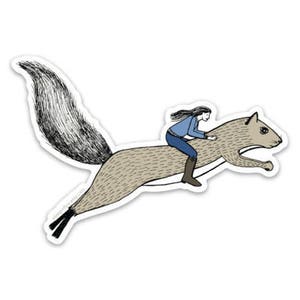 Girl riding a squirrel sticker
