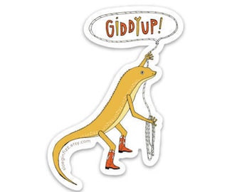 Giddyup Lizard cowboy lassoing vinyl sticker