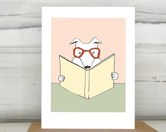 Rex the reading Dog greeting card
