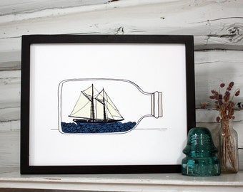 Ship in a bottle print