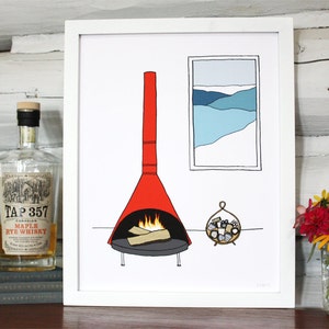 A mod fireplace scene, illustrated art print image 1