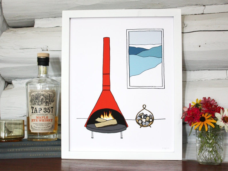 A mod fireplace scene, illustrated art print image 1