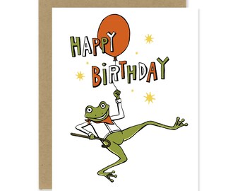 Birthday Card | Dancing Frog with Balloon Birthday Card