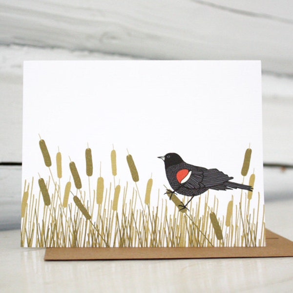 Red-winged blackbird greeting card