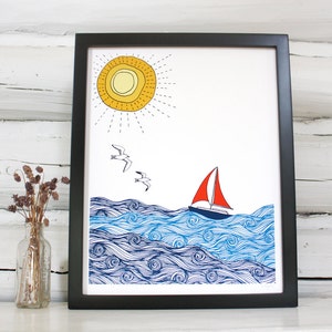 Sailboat print. Nautical decor.