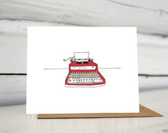 Red Royal illustrated typewriter greeting card