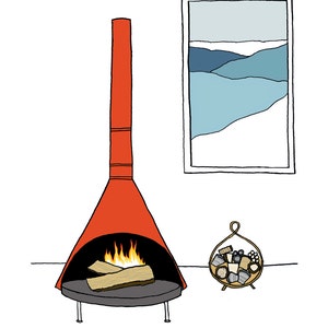 A mod fireplace scene, illustrated art print image 2