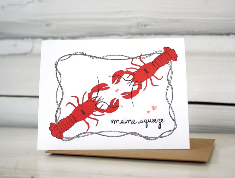 Valentine card. Lobster love card for your Maine squeeze