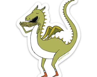 Dragon Eating Corn on the Cob Vinyl Sticker