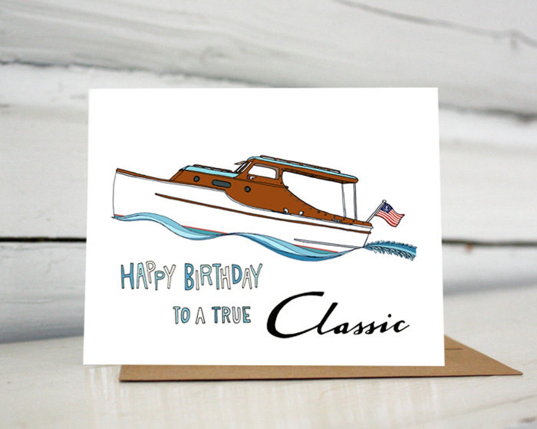 Chris Craft Boat Birthday Greeting Card Etsy