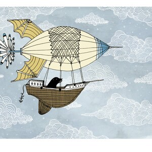 Air ship with seal illustration print image 1