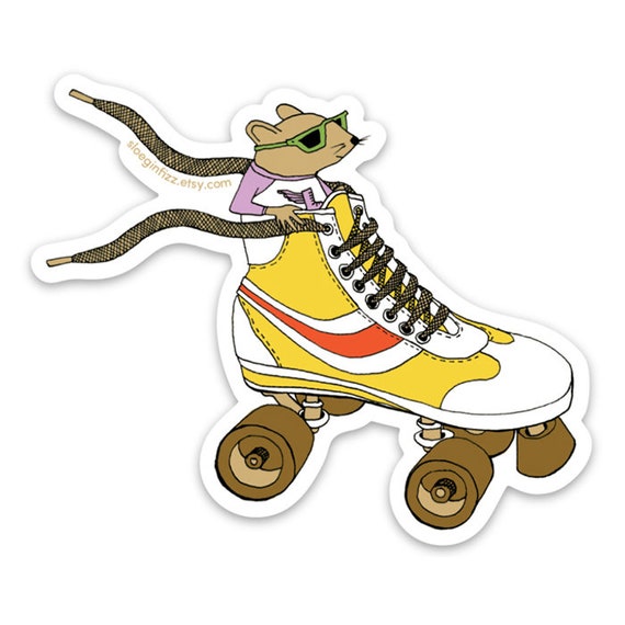 Mouse Racing in a Roller Skate Vinyl Sticker 