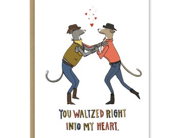 Whippets Waltz in Western Wear Greeting Card