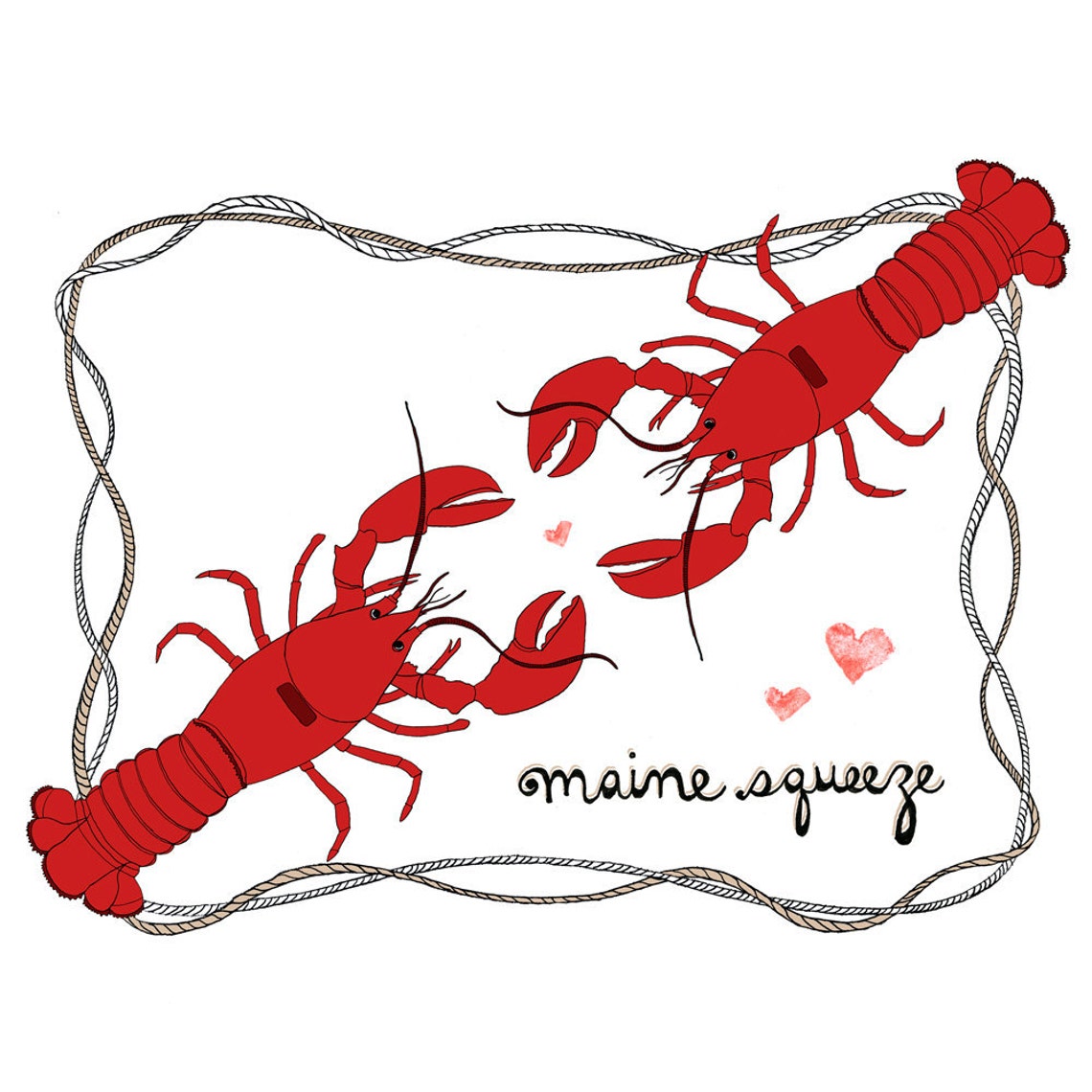 Lobster Love Art Print for Your Maine Squeeze Etsy