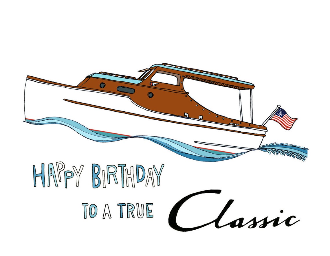 Chris Craft Boat Birthday Greeting Card Etsy