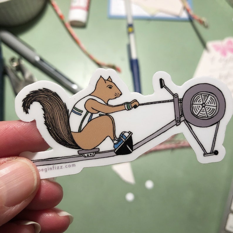 Rowing squirrel vinyl sticker image 2