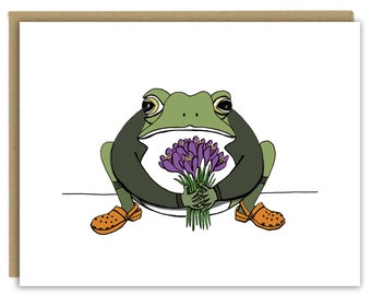 Croak-us! Toad with Crocuses Greeting Card