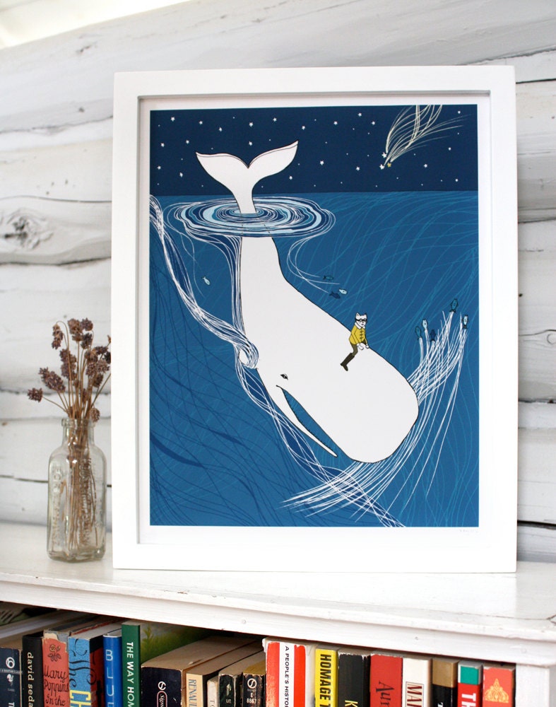 Whale nursery art. Whale Rider print