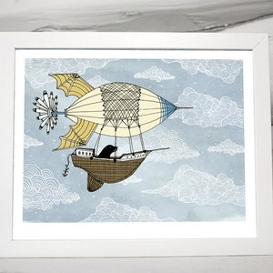 Air ship with seal illustration print image 2