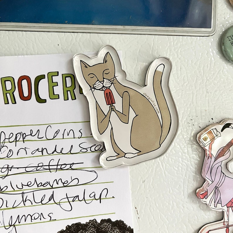 Cat with a Popsicle Refrigerator Magnet image 1