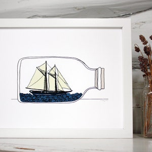 Ship in a Bottle Print - Etsy