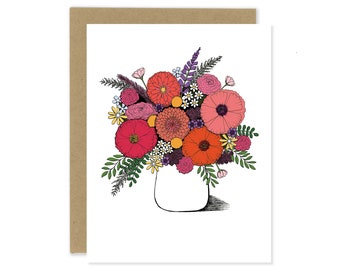 Bright Bouquet in Pinks and Purples Greeting Card