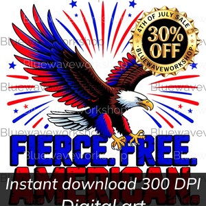 Arte gráfica de águia americana feroz e gratuita com cores patrióticas para download instantâneo e decoração para impressão