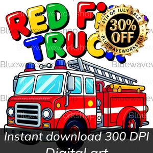 Illustrazione allegra di un camion dei pompieri rosso per bambini - Perfetta per progetti creativi e didattici divertenti - CAMION DEI POMPIERI ROSSO