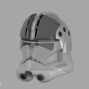 May include: A transparent and white helmet with a gray top section and visor. The helmet has two eye pieces and several ventilation holes. The design is reminiscent of a science fiction or space-themed aesthetic.