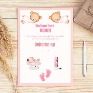 Cartão de nascimento menina – Minimalista e moderno – Cartão de bebê com nome