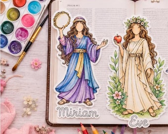 Women of the Bible Coloring Tip-Ins (Set 2) – Bible Journaling Inserts — Die Cuts — Ephemera