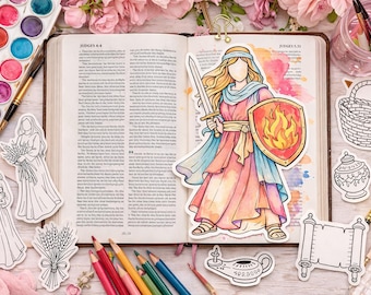 Women of the Bible Coloring Tip-Ins (Set 1) – Bible Journaling Inserts — Die Cuts — Ephemera